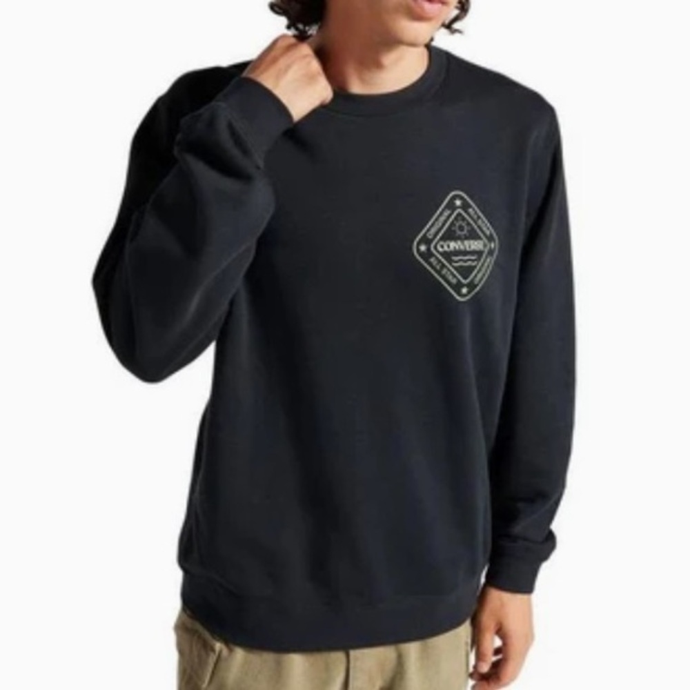 CONVERSE S All Star Winter Art Graphic Crew Sweatshirt Black